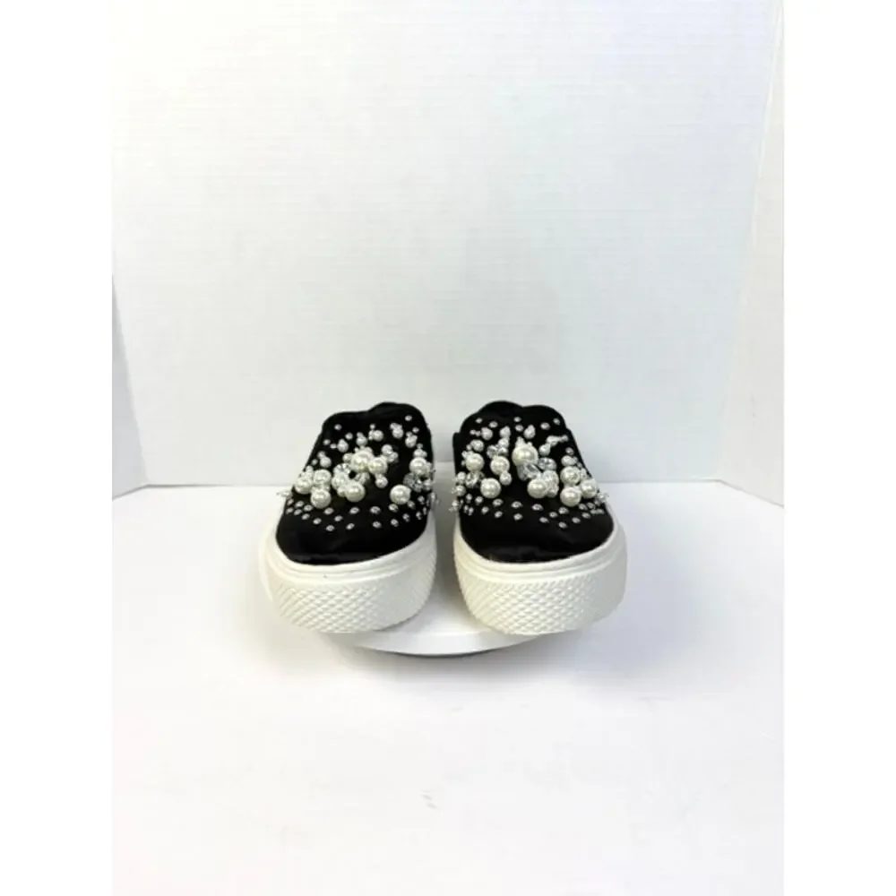 Bebe Sport Fynch Pearl Rhinestone Platform Slip On Sneakers Black Sz 6 Glam Girl